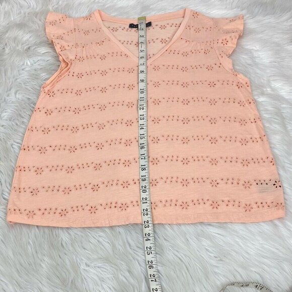Sanctuary Women’s Peach Flutter Cap Sleeve Floral Eyelet Tunic Blouse S/C39 - Picture 9 of 9